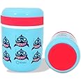 kinsho Thermal for Hot Food, Kids Lunch Insulated Stainless Steel Wide Mouth Jar, Boys Soup Container, Toddlers Day Care Pre-School, Leakproof Easy Grip Thermal Vacuum Seal 10 oz Blue Sharks