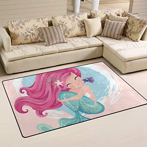 Jiayangzi Mermaid Little Fish Area Rug Non-Slip Backing Floor Carpet Modern Geometric Rugs Home Decorator Indoor Outdoor Floor Runner Accent Mat for Living Room Bedroom Kids Room 31x20 in