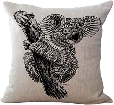 VVLuck European Style Animal Printed Decorative Stuffed Cushion Square Shaped Pillow Case Cushion Cover Cotton Linen Throw Pillow Case for Kids Adult Home Office Sofa Bed Decoration Koala 18"x18"