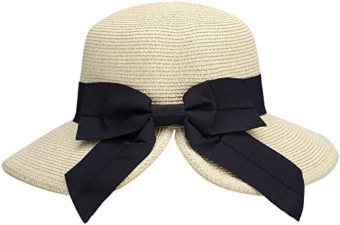 AbbyLexi Women's Pretty Vintage Foldable Straw Hat w/Large Accent Bowtie
