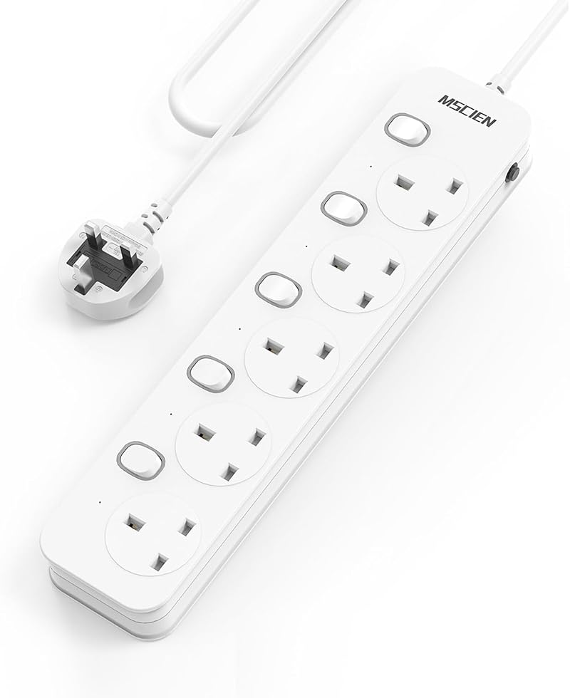 Mscien 5 Way Extension Lead Individual Switches 3M Surge Protector Wall Mount