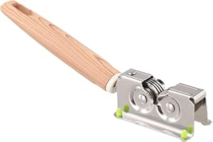 Professional Handheld Manual Blade Sharpener with Rotating Steel Wheel Discs, Bubinga Wood Handle, 19.5 x 6 x 1 cm, for Kitch