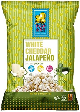 Pop ArtSnacks Popcorn White Cheddar Jalapeno, 5 oz, 9 Pack
