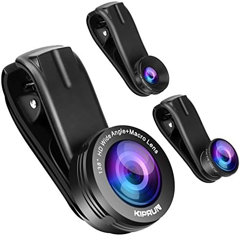 KIPRUN Phone Camera Lens, 0.4 X 138° HD Super Wide Angle Lens + 195° Fisheye Lens + 15X Macro Lens,Clip-On 3 IN 1 Professional HD Cell Phone Lens for iPhone X/8/7/6/6s plus SE Samsung &amp; HTC