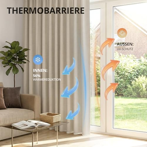 DEFYNEE 100% Blackout Curtains with Concealed Tabs, Linen Look Set of 2 Opaque Curtains Rod Pocket for Bedroom or Living Room - H245 x W140 cm, Cream