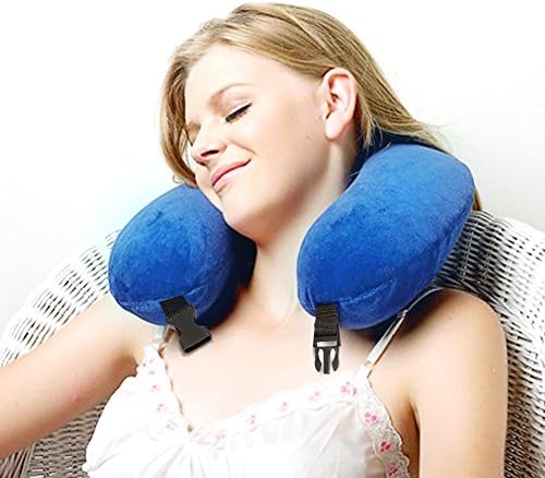 Naveo Premium Memory Foam Travel Pillow Bundle with Sleeping Eye Mask, Carrying Bag / Ergonomic Head, Chin Support for Airplane, Car, Train, Bus, Office(Pain Relief Comfort)
