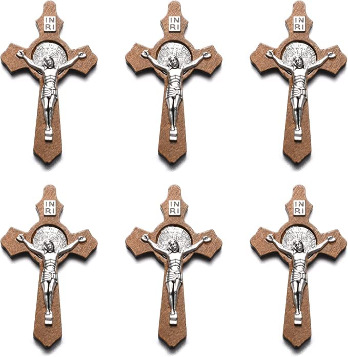 Jiali Q 10 Pieces Handmade Wooden Christian Jesus Cross Religious Crucifix Charms Pendants for DIY jewelry Making Rosary Necklace DIY Jewelry Accessories Charms