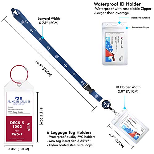 Cruise Luggage Tags & Lanyards with Waterproof ID Key Card Holder. Matching Retractable Badge Reel. Essential Cruise Ship Accessories. 2 Lanyards + 4 Etag Holders. Anchor Helm 1 Blue & 1 Lite Blue