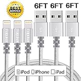 Lightning cable, FEIPUKER 3 PACK (6FT) Nylon Braided Charging Cable Cord Lightning to USB Cable Charger Compatible for IPhone 7/ 7 Plus/6/6s/6 plus/6s plus/ 5c/5s,iPod, iPad, and More (3 PACK Silver)