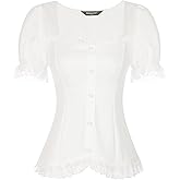 Allegra K Victorian Shirt for Women's Sweetheart Neck Puff Sleeve Halloween Lace Up Gothic Blouse