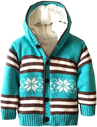Infant Boys Girls Cotton Knitted Plush Fleece Lined Hooded Sweater Baby Button Down Snowflake Sherpa Sweater Coat, Blue, Age 12M-18M ( 12-18 Months ) = Tag 2A