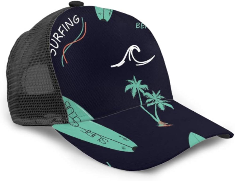 Baseball Cap Hawaii Surfing Typography S Adjustable Mesh Unisex