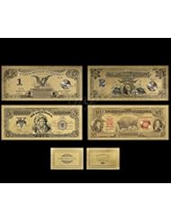 From Amazon.com. Click for details:
 Coins: 1899 Gold Plated Banknotes Set Large Size US Dollar Bills Set of 4 Coins: 1899 Gold Plated Banknotes Set Large Size US Dollar Bills Set of 4