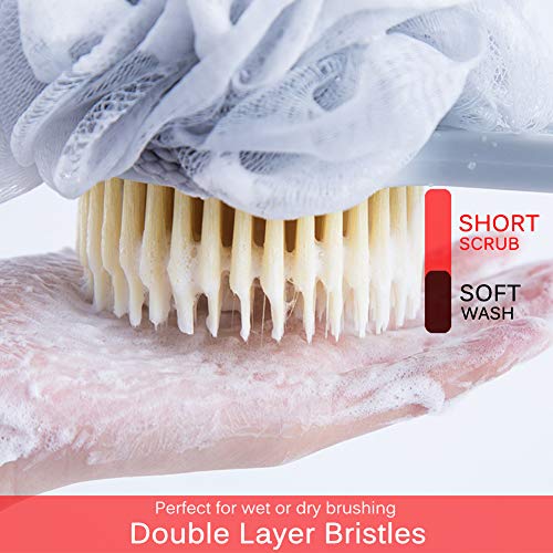 Bath Shower Brush Loofah Sponge Soft & Strength Bristles,Long Handle Back Scrubber,Removes Dead Skin,Helps Cellulite,Blood Circulation & Exfoliation,Wet or Dry Brushing Men and Women(Coffee)