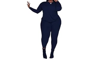 PINSV Women's Plus Size 2 Piece Outfits Tracksuits Long Sleeve Top Pants Sets Sweatsuit