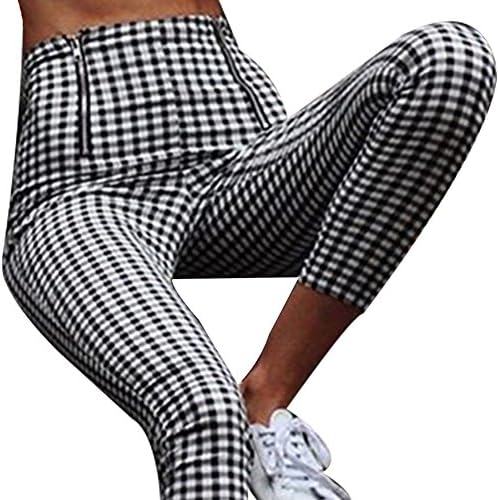 Clothdigger New Black and White Checks Printed Casual Pants Trendy Zipped High Waisted Trousers