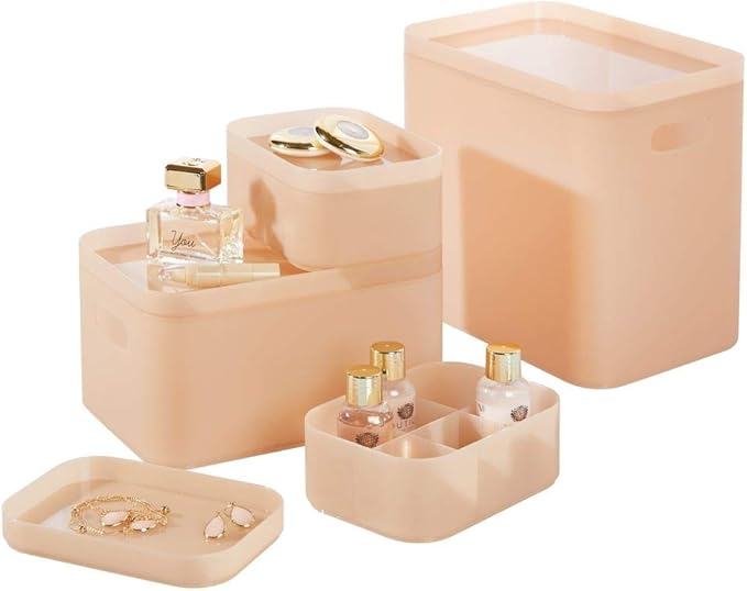 MDesign 4er-Set Badaccessoires - Elegante Zahnbürstenhalter & Seifenspender Set