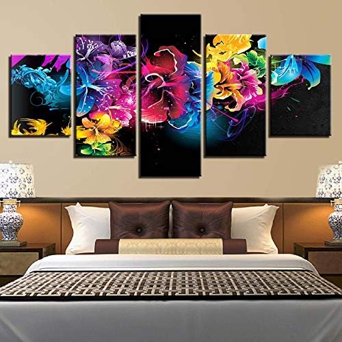 Wkoqel Cuadro En Lienzo 5 Partes Arte De La Pared Hd Impresiones Decoracion Para El Hogar Planta Lienzo Pintura Flor Imagenes Resumen Fondo De La Cabecera Obra De Arte Cartel Con Marco
