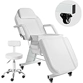 V VDLONSY Facial Chair with Wheels Tattoo Chair 73inch Adjustable Tattoo Bed for Client Massage Table with Stool Massage Table Facial Bed for Spa Beauty Esthetician White