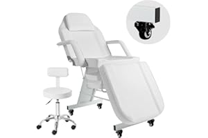V VDLONSY Facial Chair with Wheels Tattoo Chair 73inch Adjustable Tattoo Bed for Client Massage Table with Stool Massage Table Facial Bed for Spa Beauty Esthetician White