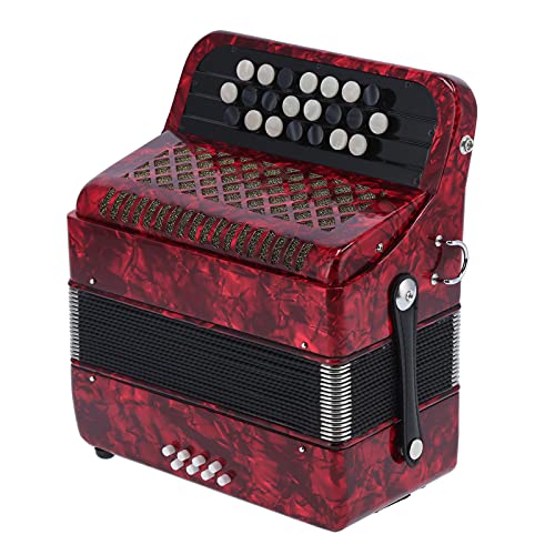 Professional Accordion 22 Keys 8 Bass, Black and White Button, Comfortable Sensitive and Adjustable Voice Changers, ABS, Wood, Metal, Reed, Celluloid, Backpack, (Red)