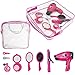 deAO Hairdressing and Vanity Handbag Beauty Set Girls Styling Pretend Makeup and Hair Accessories Playset Including Hairdryer Toy and Curlers