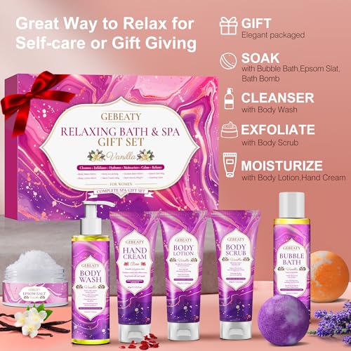 Christmas Gifts for Women,Stress Relief & Relaxing Body Wash Bath Set,Vanilla Home Spa Basket Gifts Set for Woman Mom Wife Her Sister,Unique Self Care Womens Gift ,Birthday Secret Santa Gifts Women