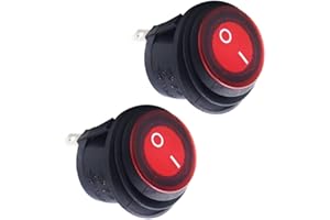 iztor 2pcs DC 12-24V 6A Waterproof Round Illuminated Rocker Switch SPST Circuit ON-Off Action Nylon Red LED Actuator
