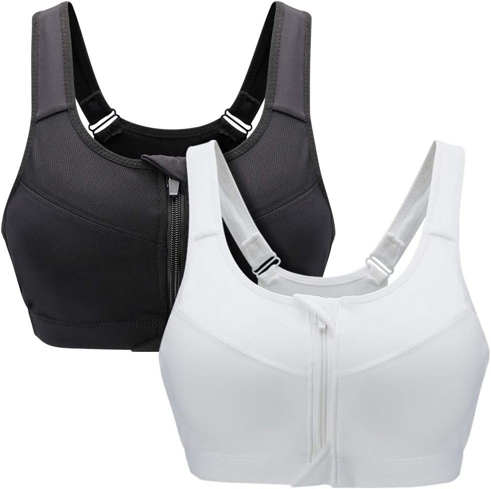 SANMIO Women Sport Bra, Zipper Front High Impact Yoga Bra for Active Yoga Fitness Jogging