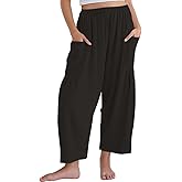 Noomelfish Girls Linen Wide Leg Pants Cute Loose Palazzo Harem Trouser with Pockets (5-12 Years)