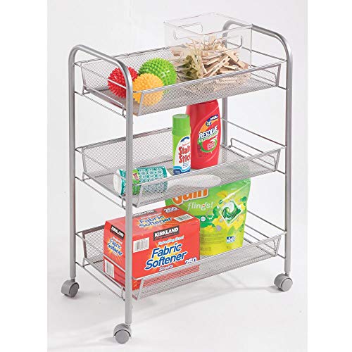 mDesign Portable Rolling Laundry Utility Cart Organizer Trolley with