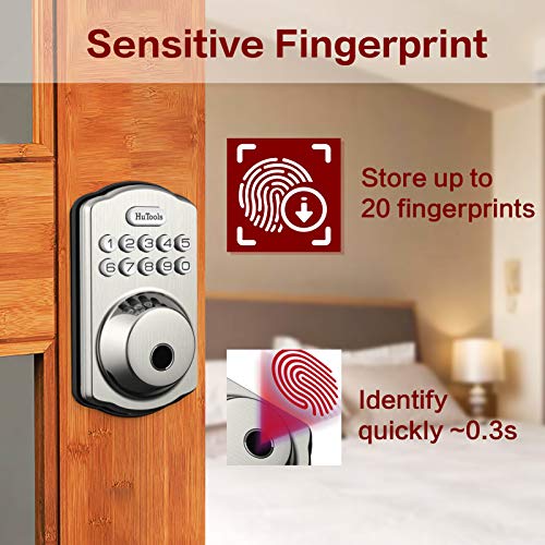 Keyless Entry Door Lock, Hutools Keypad Deadbolt Lock Fingerprint, Biometric Auto Lock, 20 User Codes, Emergency… - Image 4