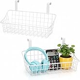 LeleCAT White Basket with hook Grid Storage Basket,Hang it behind a door or on a railing,Over the Cabinet Door,2 Pack