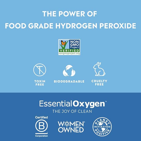ESSENTIAL OXYGEN FOOD GRADE HYDROGEN PEROXIDE, NATURAL CLEANER, 3% USP, WHITE, 16 OUNCE