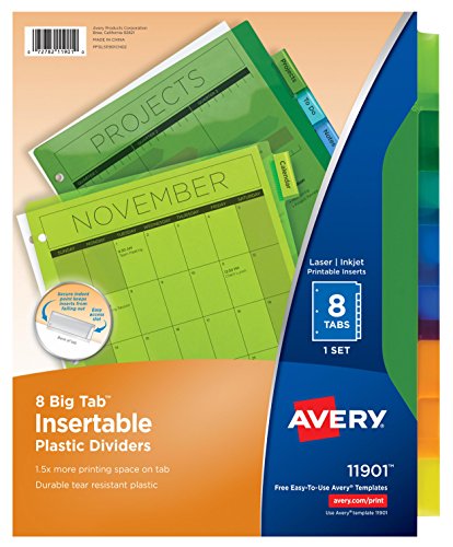 Avery Big Tab Insertable Plastic Dividers, 8 Multicolor Tabs, Case Pack of 24 Sets (11901)