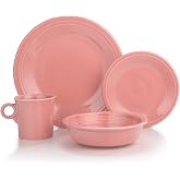 Fiesta&reg; 4-Piece Classic Rim Place Setting &ndash; Durable Ceramic, Lead-Safe, Dishwasher/Microwave/Oven Safe &ndash; Made in USA Dinnerware - Peony