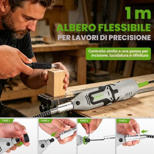 DESOON Multifunction Tool 170W 145 Accessories 6 Speed 10000-38000RPM Mini Electric Rotary Drill, 3.2mm Chuck, Flexible Shaft for Engraving, Drilling, Cutting, Grinding