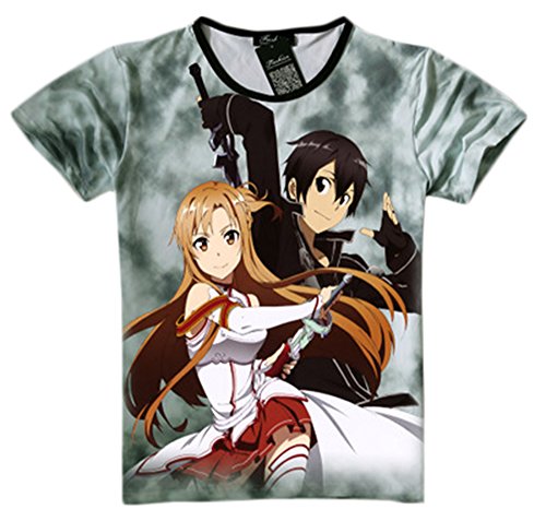 Rain's Pan Anime Sword Art Online Kirito Asuna Cosplay Costume Casual Loose T Shirt Men