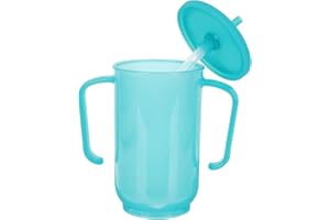 UPKOCH Adaptive No Spill Drinking Beaker Cup for Elderly with Handles and Straw, 350ml Plastic Feeding Cup for Disabled Adults, Ideal for Water, Soup, and Porridge, for Hospital and Home Care