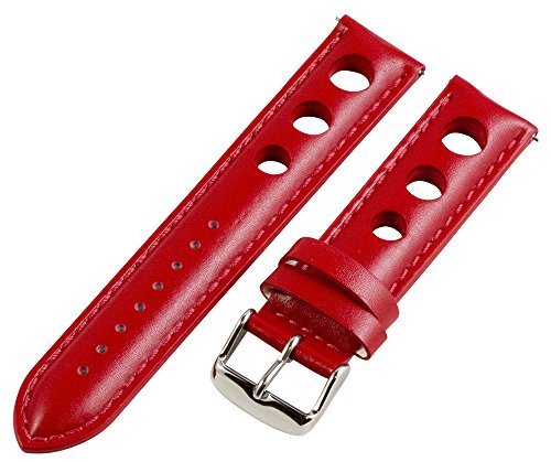 Clockwork Synergy, LLC20mm Rally 3-hole Smooth Red Leather Interchangeable Replacement Watch Band Strap