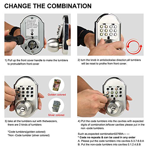 Elemake Stainless Steel 304 keyless Entry Door Lock deadbolt Keypad Mechanical Digital Combination Double Security (Pass Code Or Keys) - Thumbnail 4
