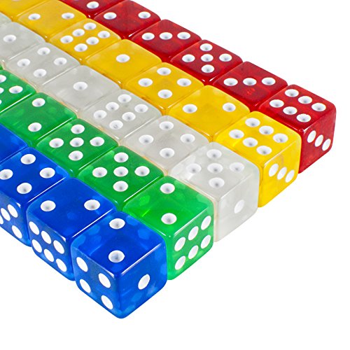 image for Zulo 50 6-Sided Colored Dice Set for Games, Teachers, Math with 5 Diff