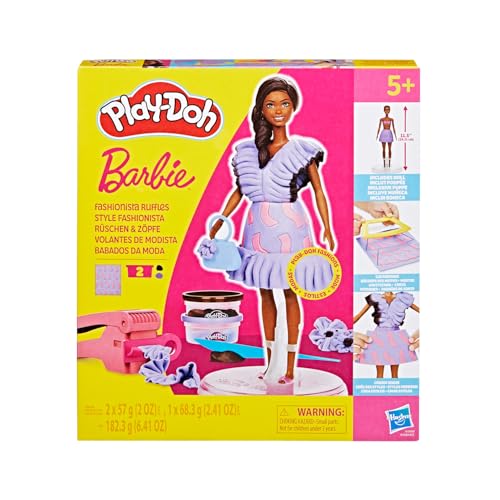 Play-Doh, Massinha de Modelar Infantil, Barbie Fashionista Ruffles - Conjunto de Brinquedo com AcessĂłrios, Boneca e 2 Potes - A partir de 5 Anos
