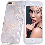 iPhone 7 Plus Case, Shiny Rose Gold Grey Marble Design, BAISRKE Clear Bumper Matte TPU Soft Rubber Silicone Cover Phone Case for Apple iPhone 7 Plus & iPhone 8 Plus [5.5 inch]