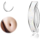 ZS 14G Clicker Belly Button Rings for Women, 925 Sterling Silver Opal Belly Barbell Piercing Reverse Curved Navel Barbell Body Jewelry