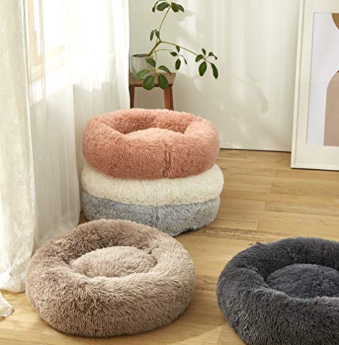 Uozzi Bedding Plush Faux Fur Round Pet Dog Bed, Comfortable Fuzzy Donut Cuddler Cushion for Dogs & Cats, Soft Shaggy and Warm for Winter (Pink, 23.6â€)