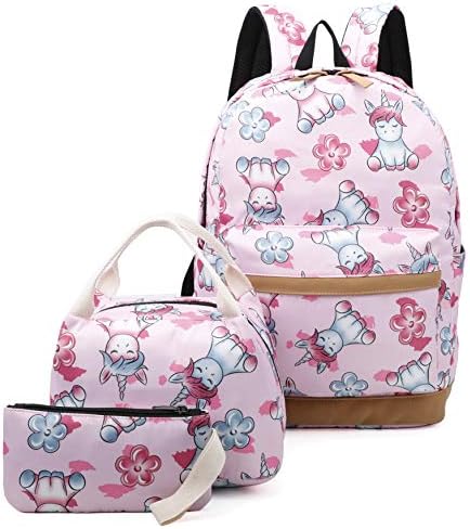 Girls School Bags Kids Bookbags Teens Bookbag Set Kids Laptop Backpack Lunch Box Purse (Pink)