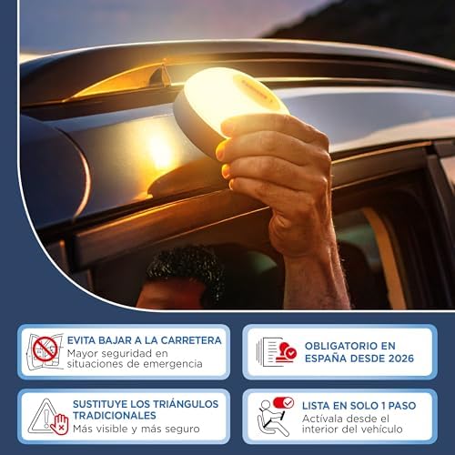 Baliza V16 Homologada DGT 3.0, Conectada hasta 2038, Uso obligatorio en España desde 2026, GPS + IoT incluidos 12 años, Luz LED 360° de Emergencia para Coche