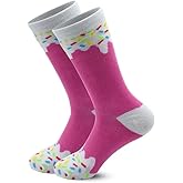 Novelty Ice Cream Sprinkles Crew Socks, Pink and White, Mid Tube Length