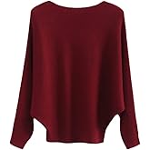 Blostirno Women's Boat Neck Batwing Sleeves Dolman Ribbed Knitted Sweaters Pullovers Tops
